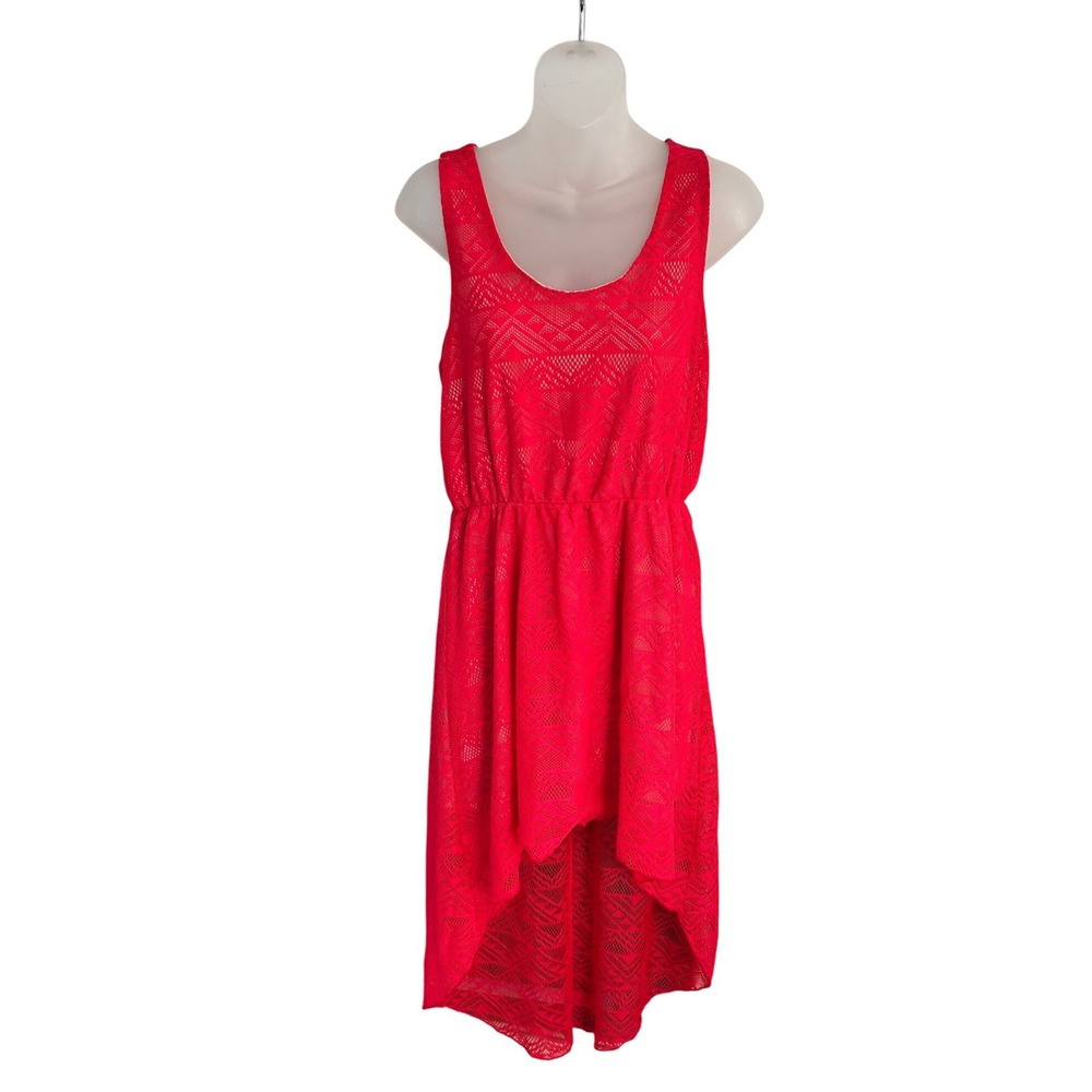 French Atmosphere pink Lace High‎ Low Fit Flare Dress Women's XL vintage y2k